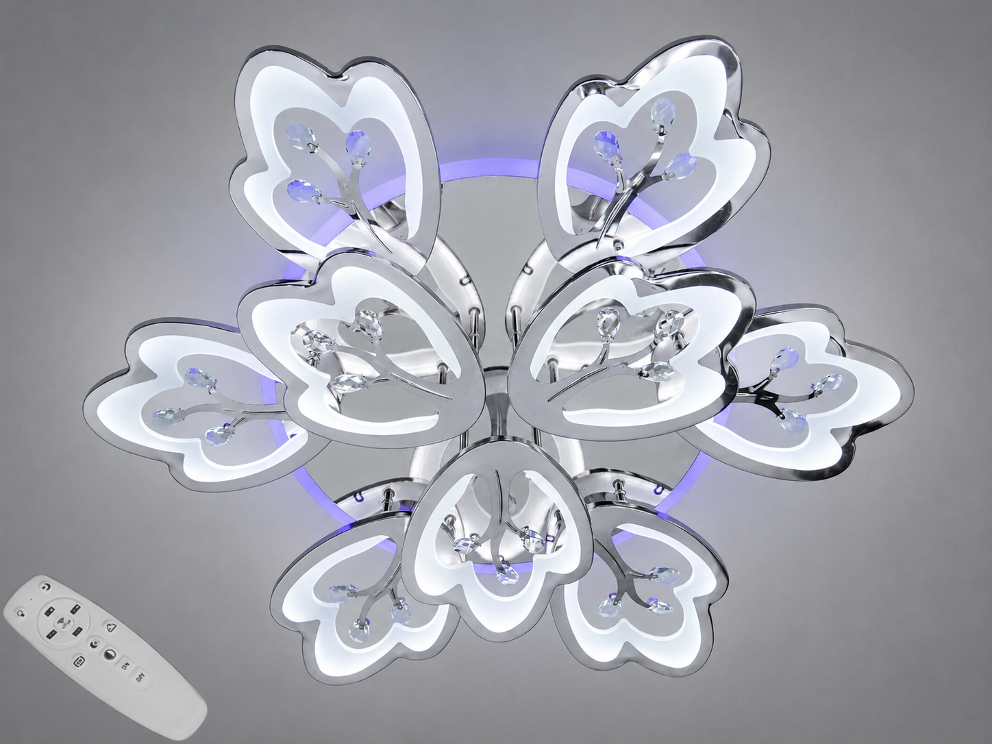 Люстра потолочная LED 9 лепестков пульт/димер 185 W Хром (8148/6/3HR 3col dim)