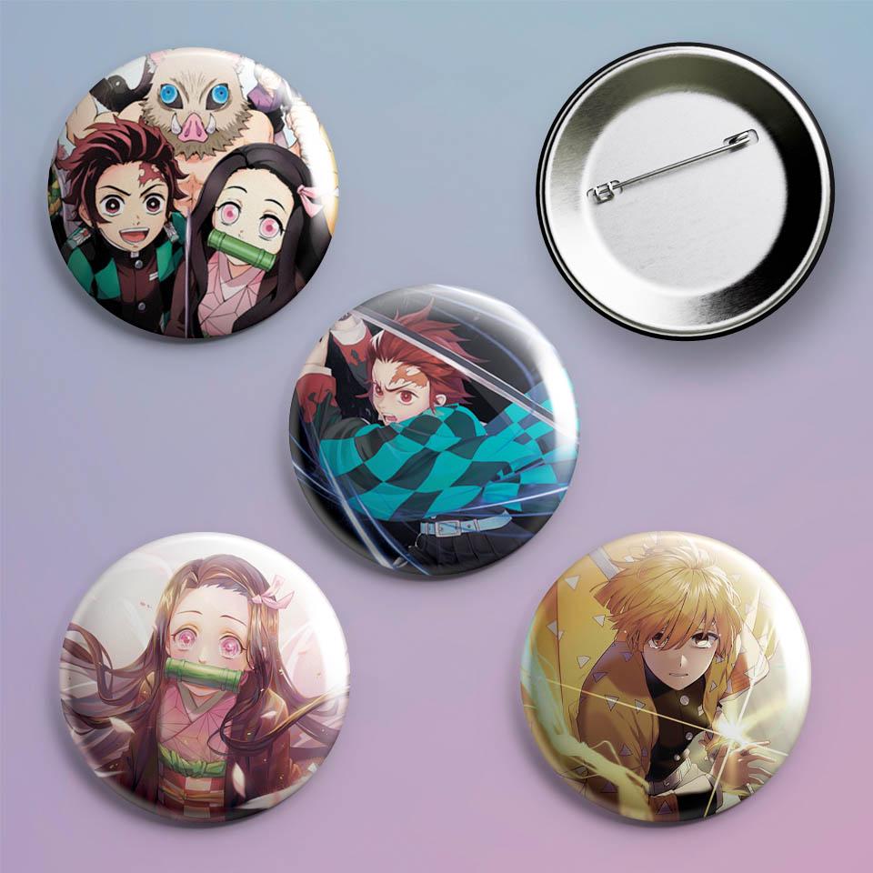 Значки на рюкзак з принтом аніме Demon Slayer 4 шт.