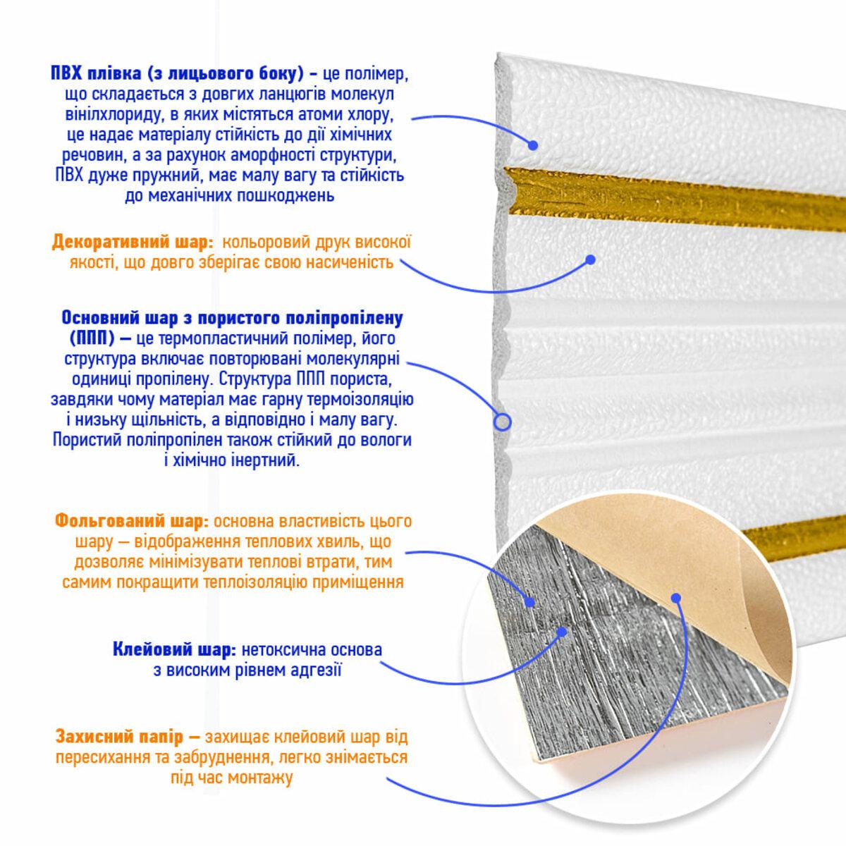Плинтус РР самоклеящийся 2300х140х4 мм Белый с золотой полоской (SW-00001812) - фото 3