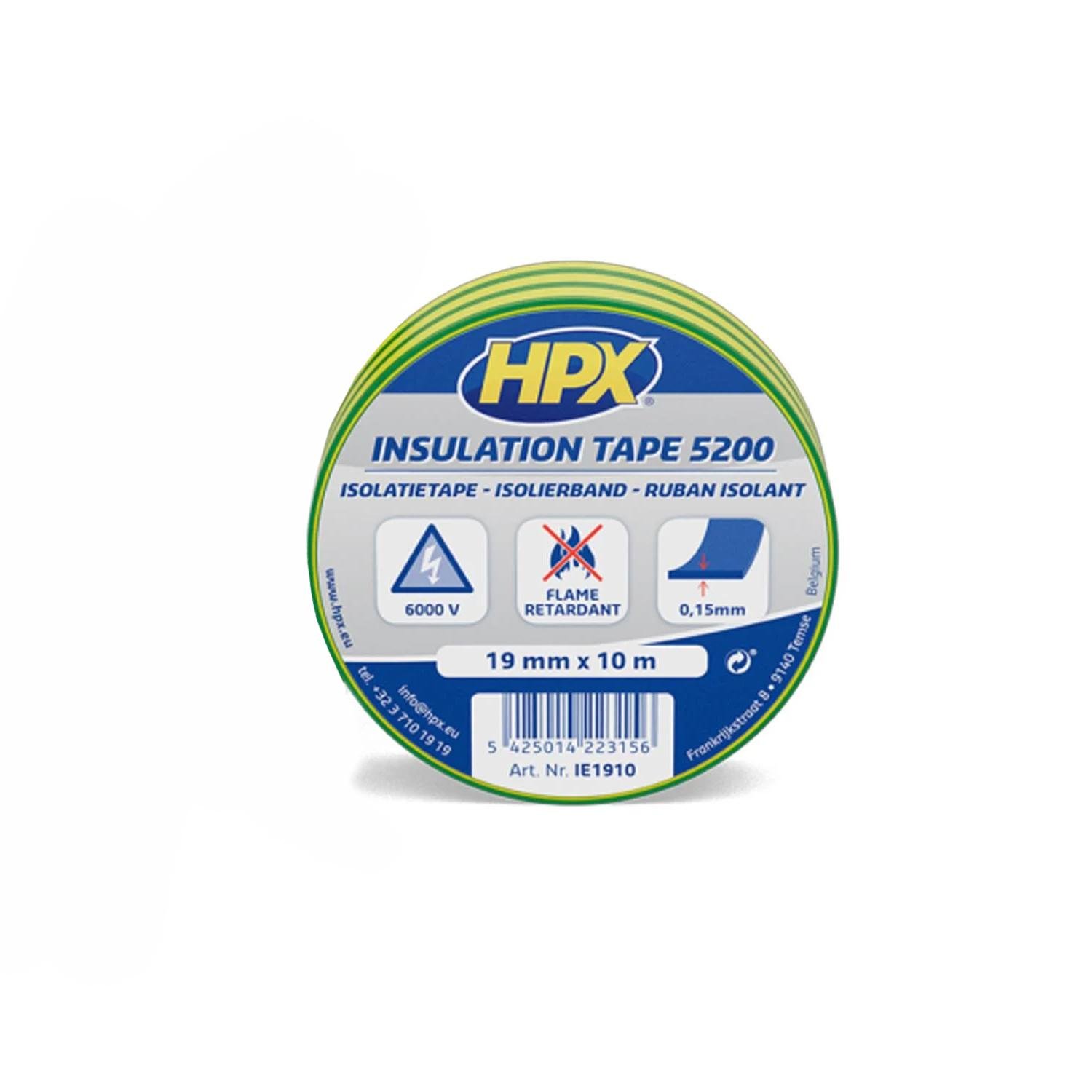 Стрічка ізоляційна HPX IЕ1910 19x0,15 мм 10 м ПВХ/гума Жовто-зелений (INRUC0080020191080)