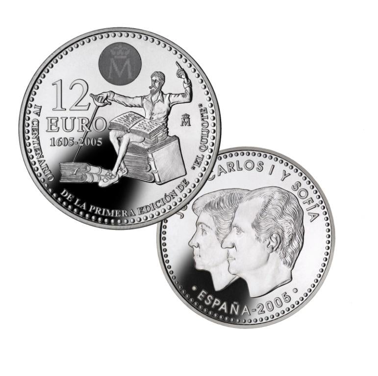 Коллекционная монета Испания 12 евро 2005 Дон Кихот Серебро UNC (KM#1067)