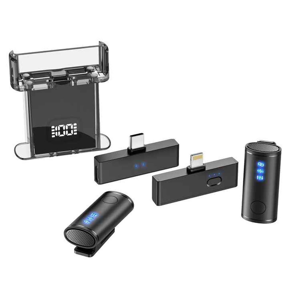 Микрофон петличный беспроводной Savetek M5 2в2 для телефонов Android и iPhone с двумя адаптерами Lightning и Type-C - фото 2