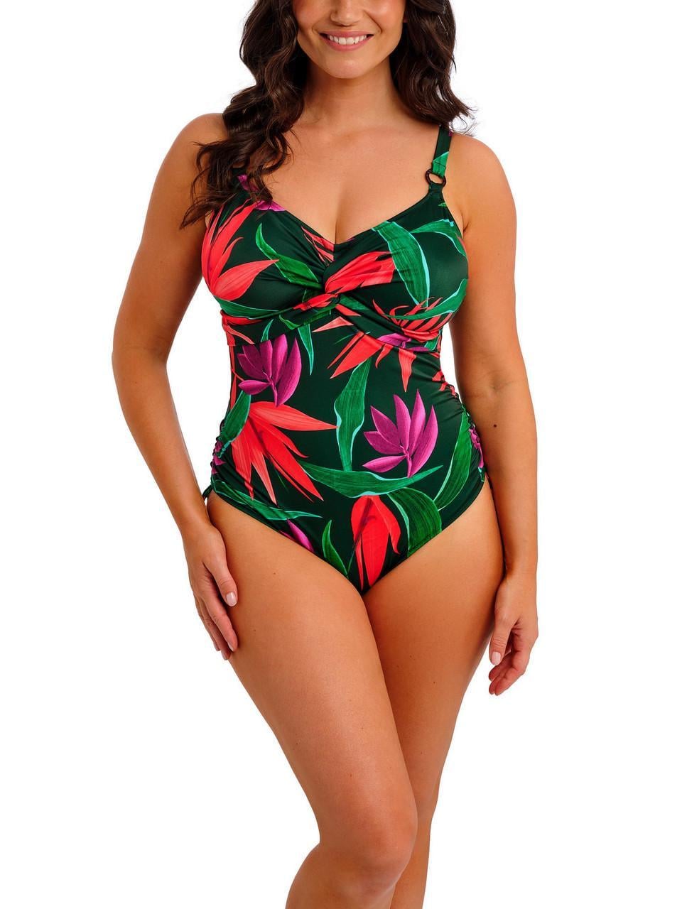Купальник суцільний Fantasie Pichola 503947 з поворотом спереду на кісточках м'яка чашка 80K Зелений з квітковим принтом (3072055088)