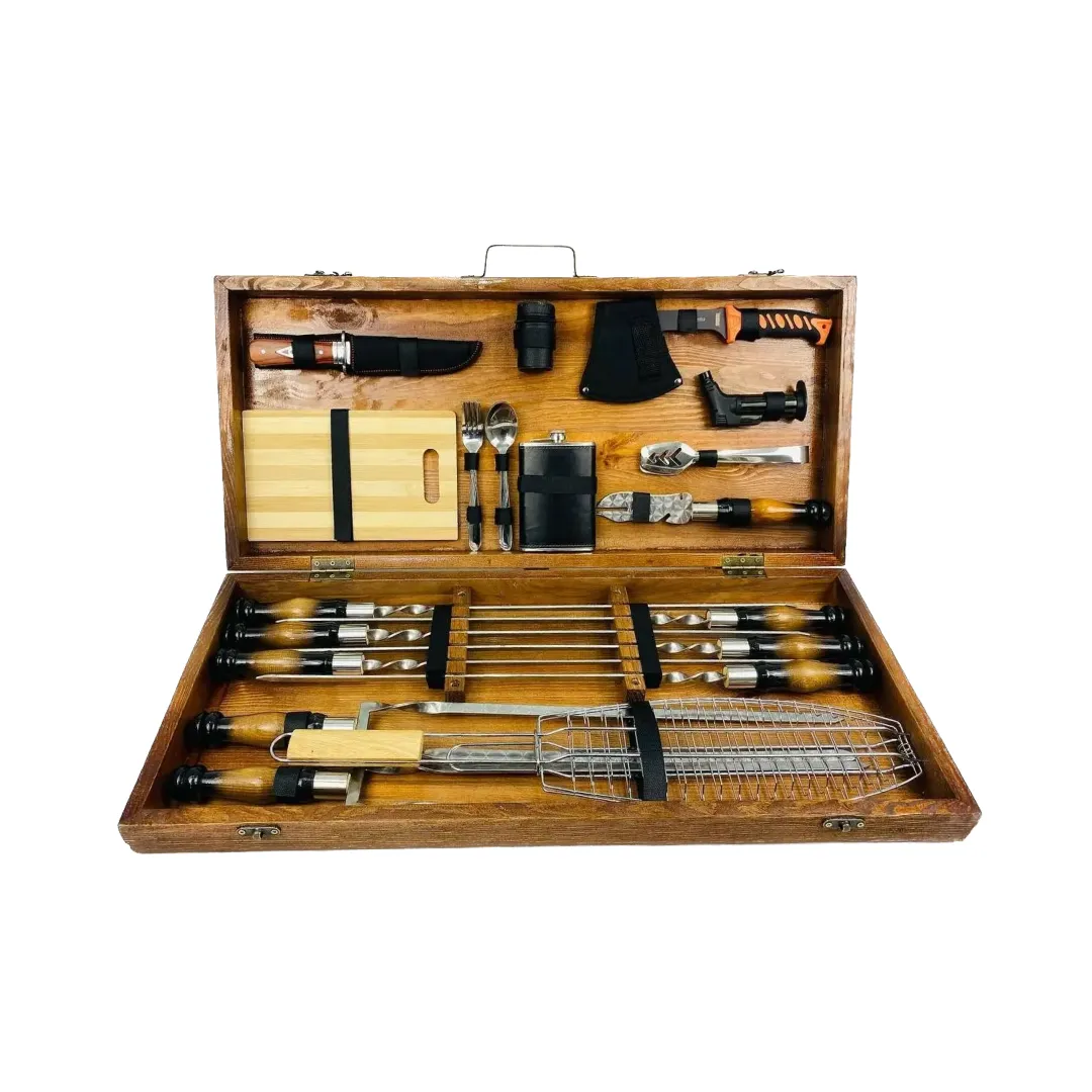 Набор шампуров в кейсе Шашлычник Лайт большой деревянный из нержавеющей стали (2-10-KS-7507)