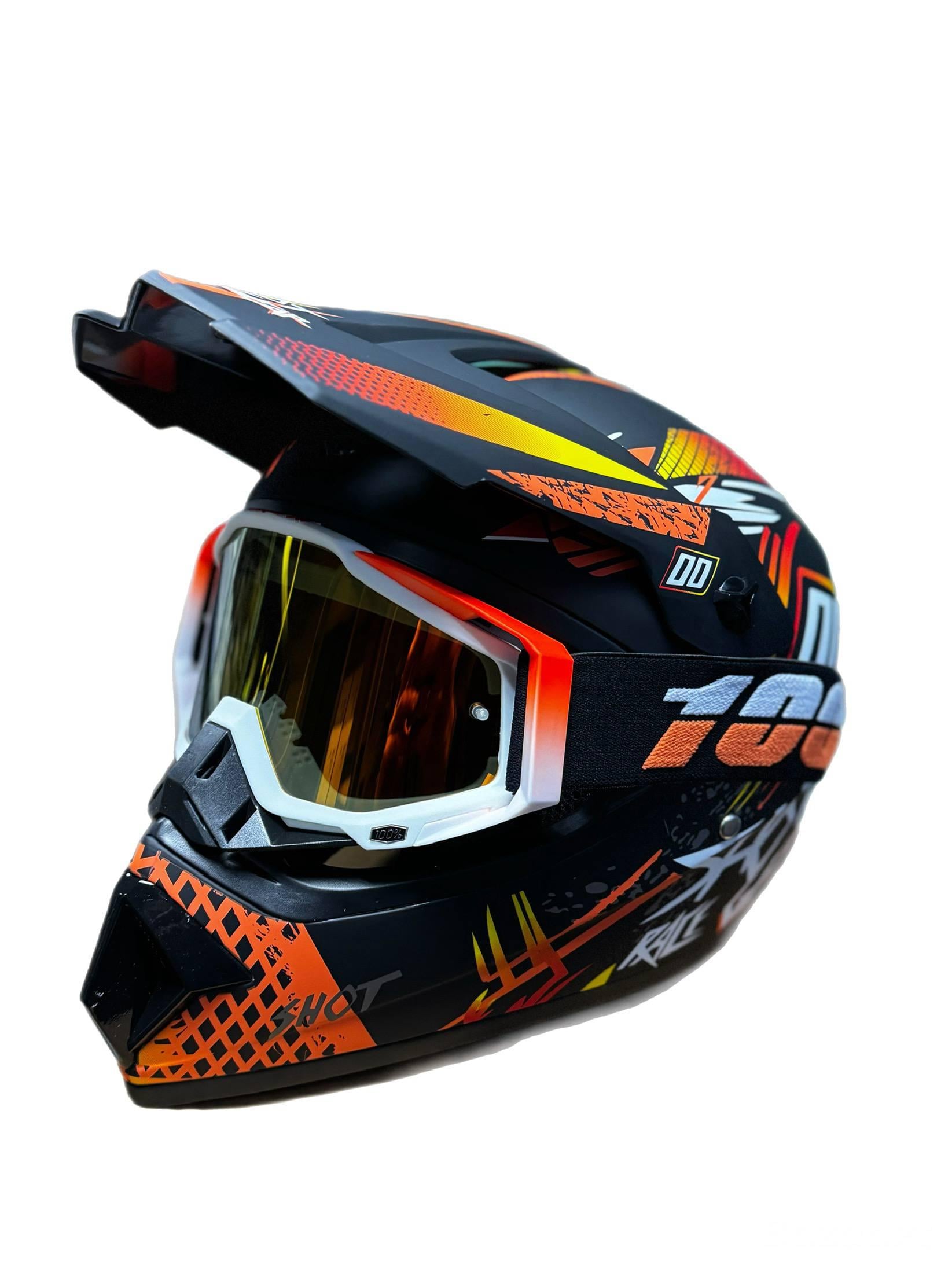 Мотошлем эндуро кроссовый Helmet Orange 2 M Оранжевый и очки Profi 100% Оранжевый (0144)