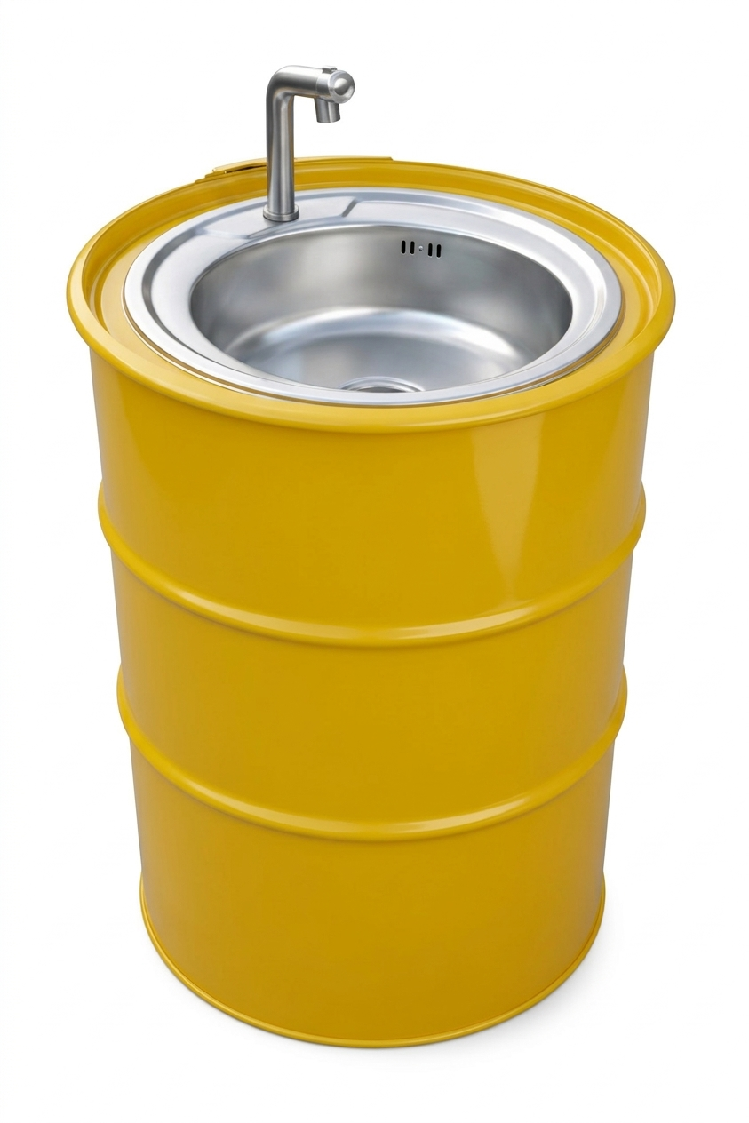Пьедестал дизайнерский с умывальником из металлической бочки в стиле лофт Желтый глянец RAL 1023 (33560085) Пьедестал дизайнерский с умывальником из металлической бочки в стиле лофт Желтый глянец RAL 1023 (33560085)