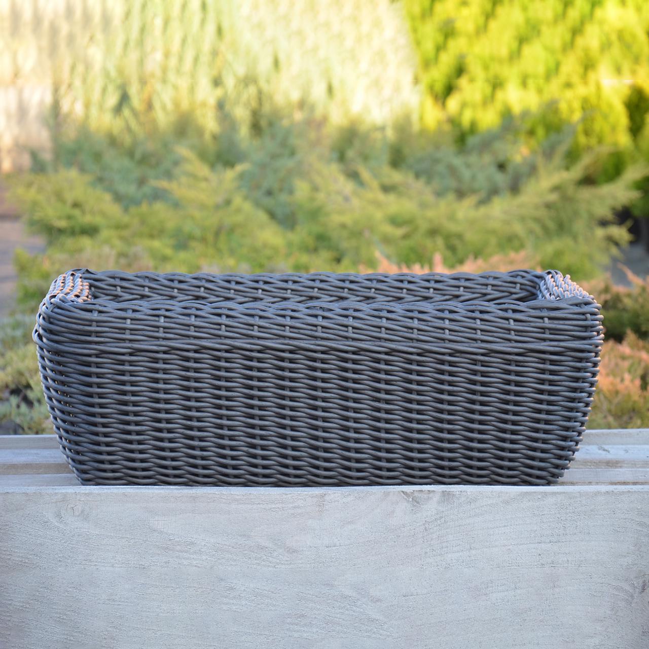 Кашпо прямокутне для рослин та квітів з штучного ротангу/ручної роботи 45 л Графітовий (12354572) - фото 4