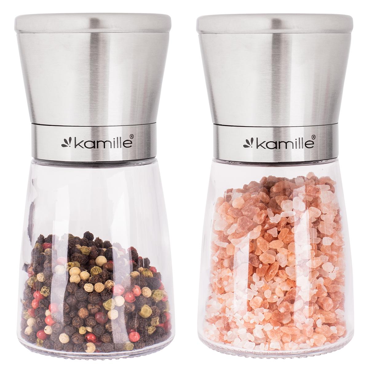 Набор мельниц для специй механических Kamille KM-7057 из нержавеющей стали и стекла 13х6 см Стальной (150-84-7057)