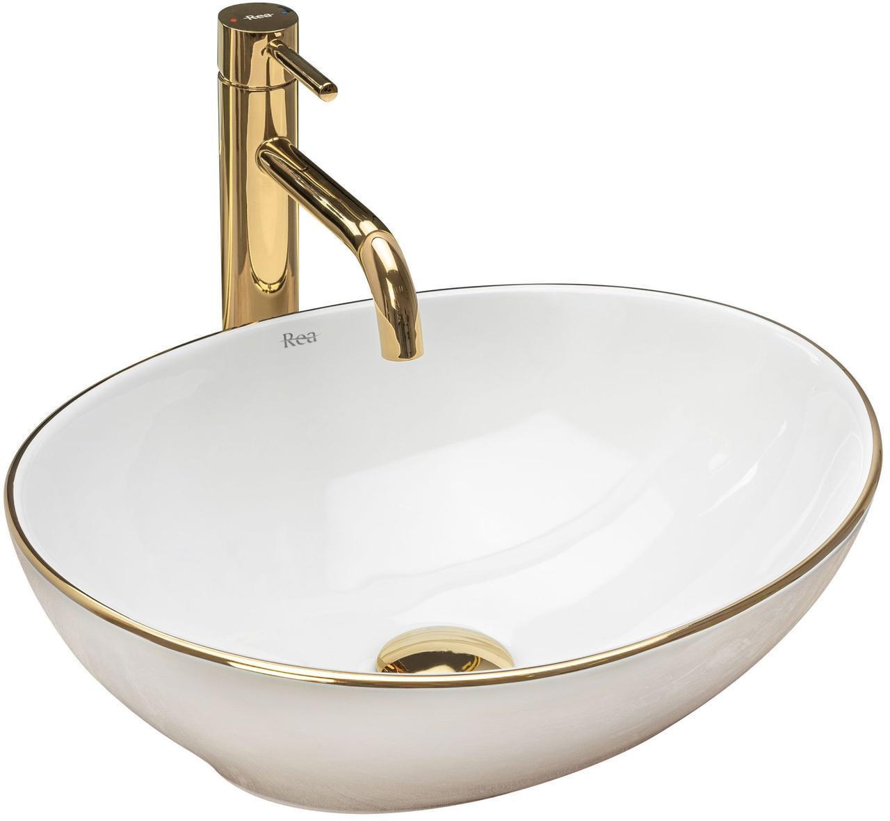 Умывальник накладной Rea SOFIA White/Gold Edge (2808389822)