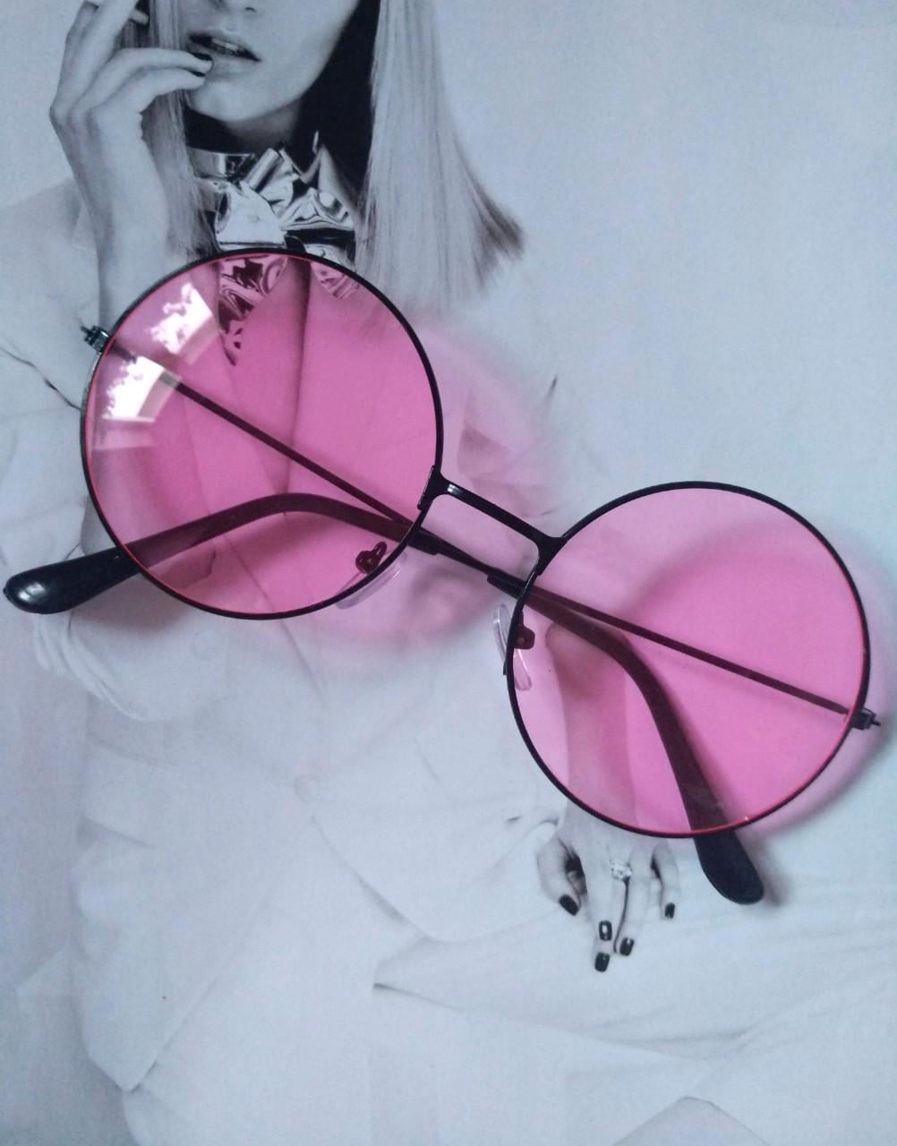 Очки круглые тишейды с цветной линзой Розовый с черным