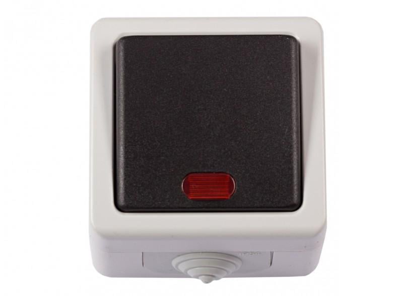 Выключатель одноклавишный накладной Luxel IP65 6505 DEBUT с подсветкой Серый (27552682)