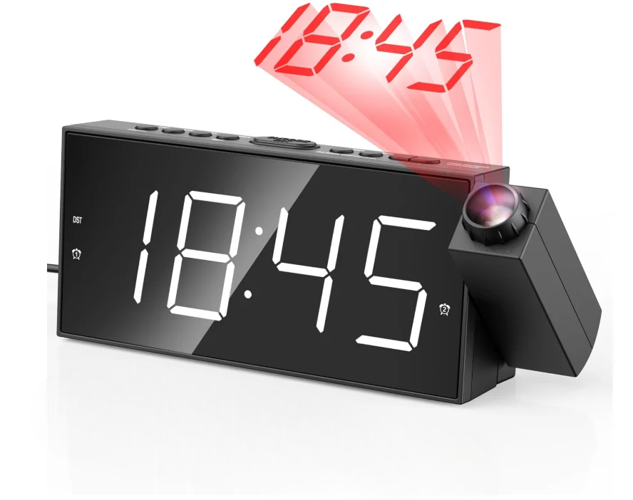 Будильник с проекцией времени Radio Alarm Clock цифровой настольный с USB/Type-C двойной будильник температура RED (35276151)