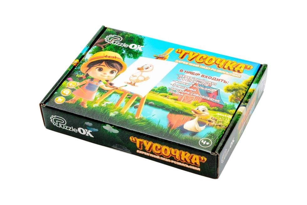 Пазл-разукраска деревянная для детей PuzzleOK Уточка 9 деталей