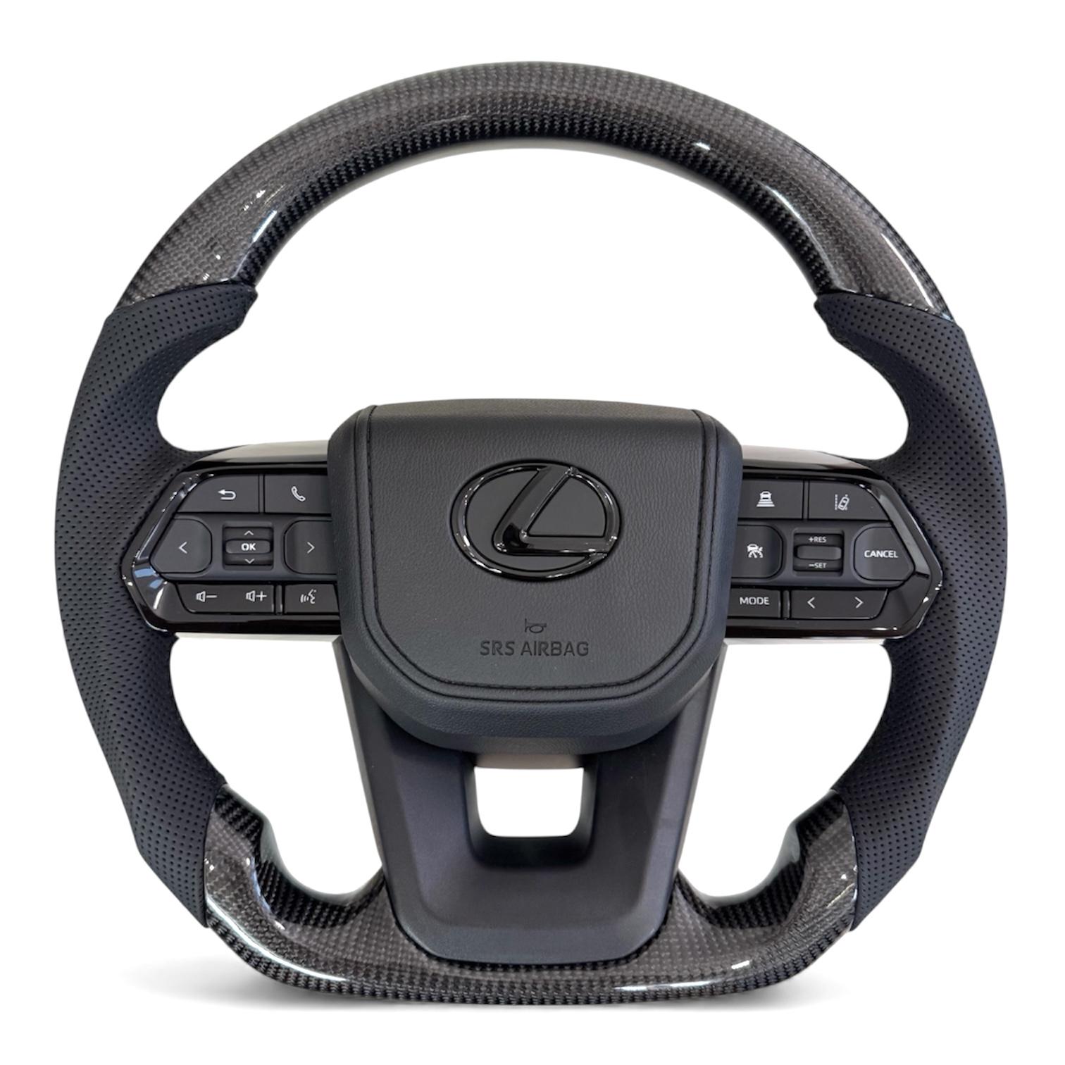 Руль анатомический для Lexus LX570/GX460 с подогревом черный логотип в сборе Карбон (31139388)