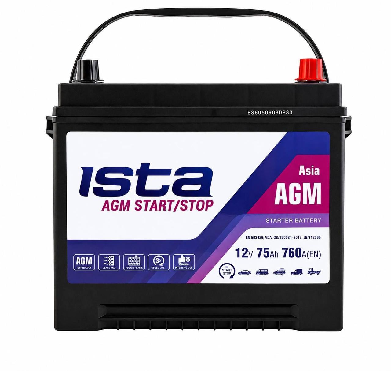 Аккумулятор автомобильный Ista AGM ASIA 75 Ah 760A R+ 12V (3179229072) Аккумулятор автомобильный Ista AGM ASIA 75 Ah 760A R+ 12V (3179229072)