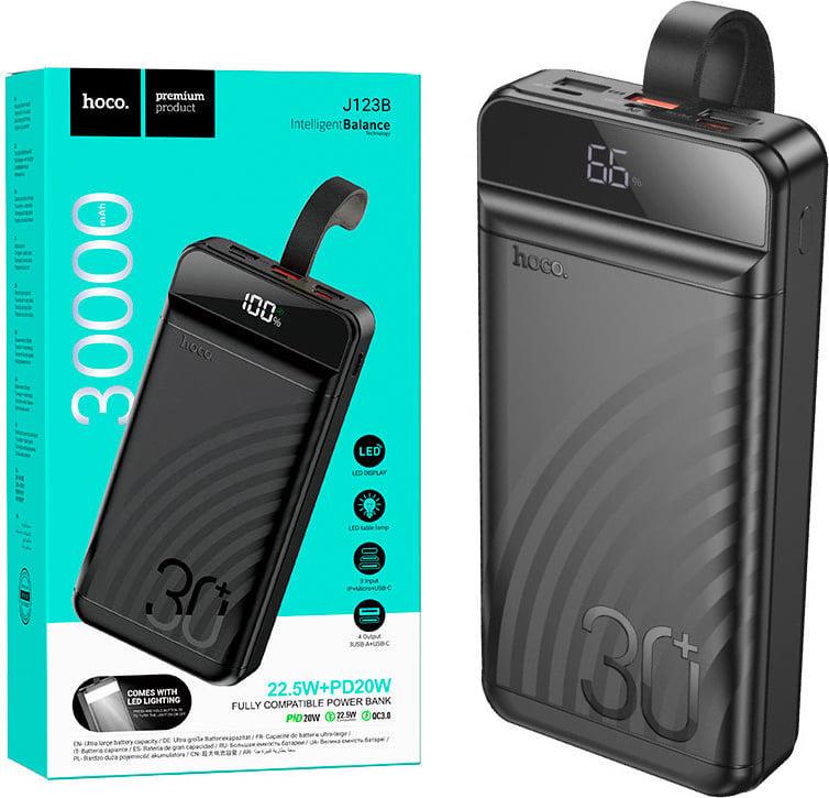 Зовнішній акумулятор Hoco J123B 22,5W QC3.0/PD20W/LED Light 30000mAh Black (39285)