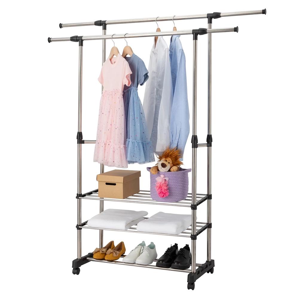 Стійка для одягу та взуття Clothes Rack Double CR-08 телескопічна подвійна Чорний (SS-12) - фото 2