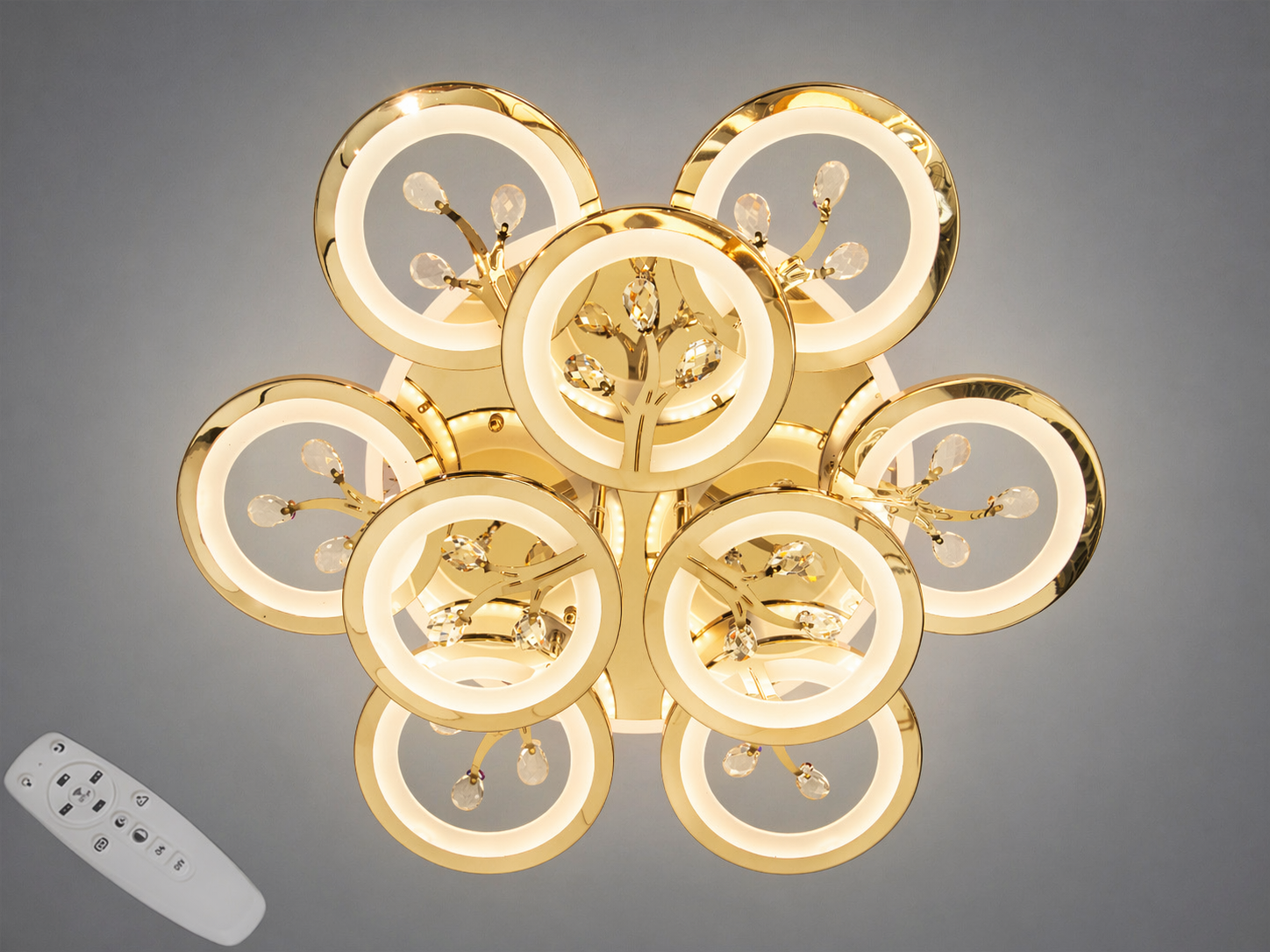 Люстра потолочная LED Diasha 140W/димер/пульт/RGB Золотой (8135/6+3G LED 3color dimmer)