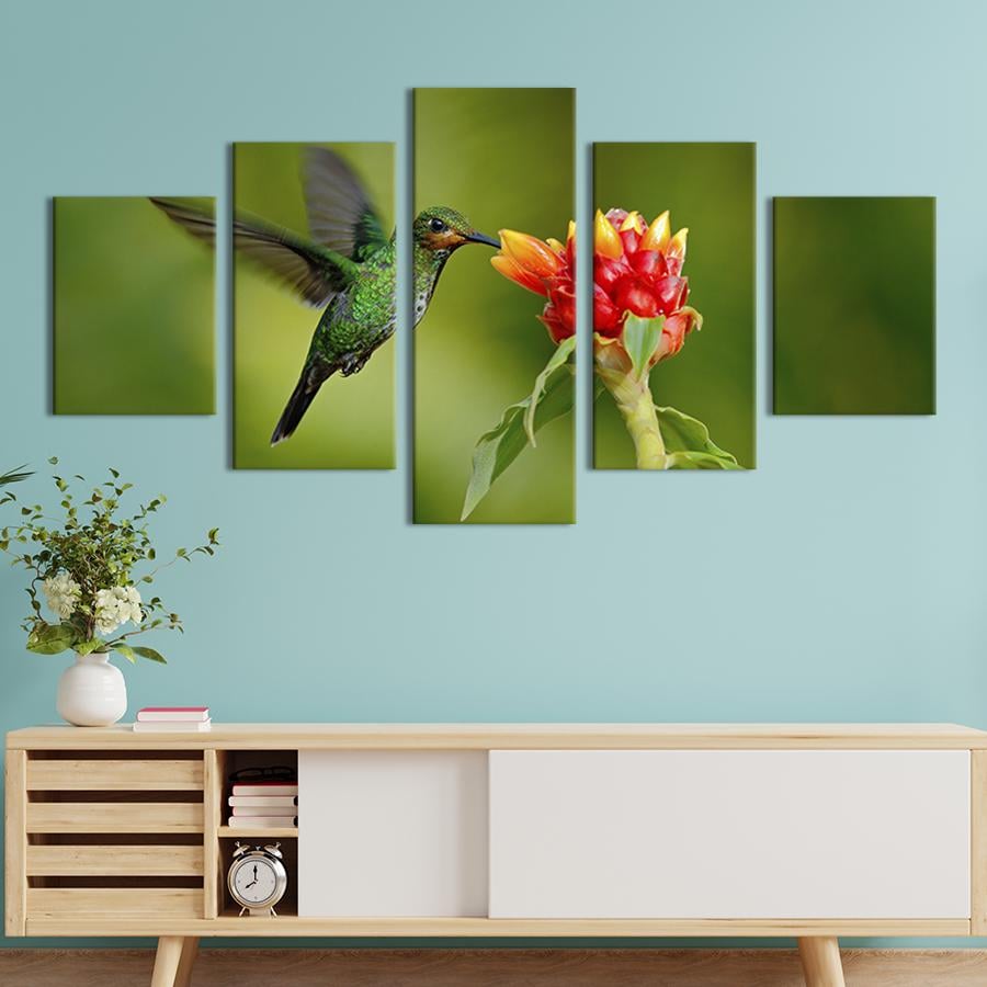 Модульная картина из 5 частей на холсте интерьерная картина Зелёная колибри 187x94 см (156-52)