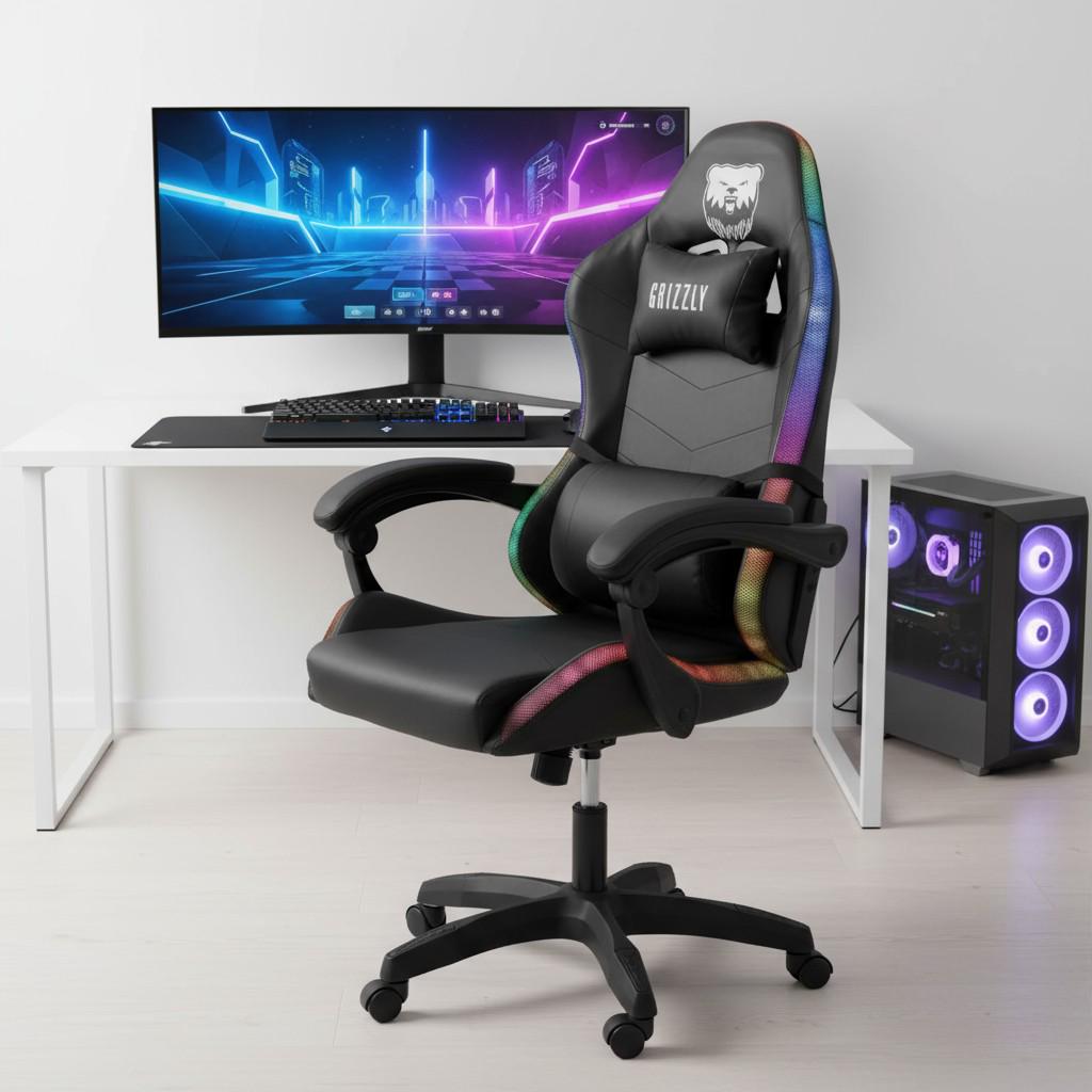 Геймерское кресло с Grizzly с RGB LED подсветкой 2 подушками под спину и голову Черный (05-034 (1) Геймерское кресло с Grizzly с RGB LED подсветкой 2 подушками под спину и голову Черный (05-034 (1)