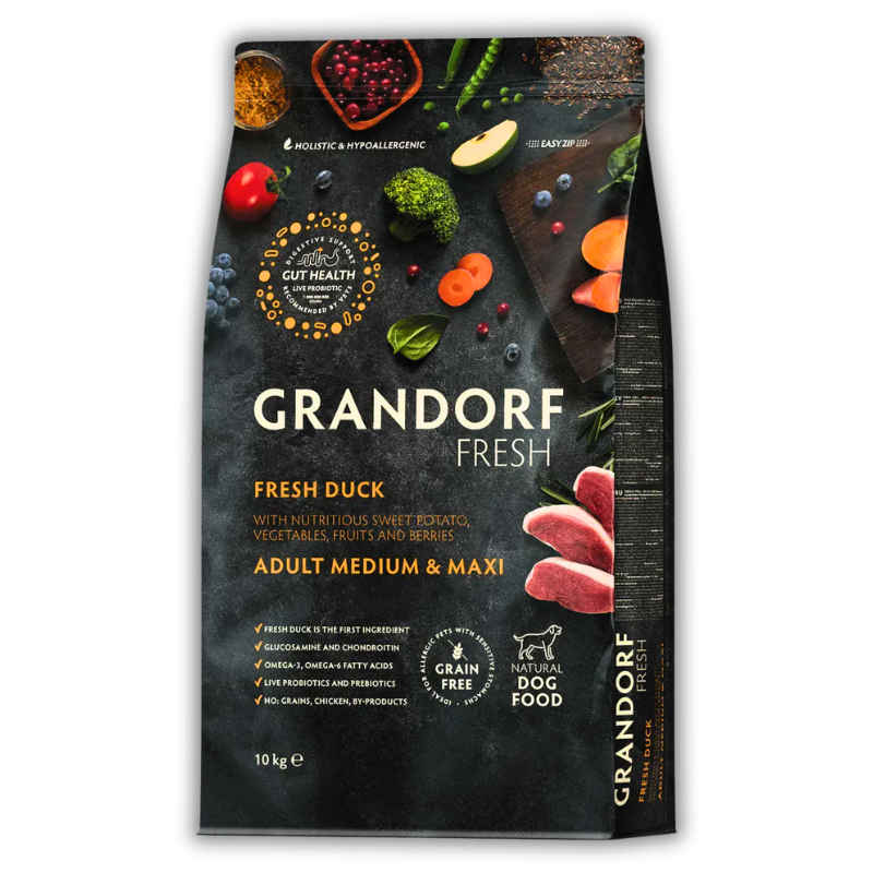 Корм сухой для собак Grandorf Fresh Утка с бататом для взрослых собак средних и крупных пород 10 кг (94410) - фото 1 Корм сухой для собак Grandorf Fresh Утка с бататом для взрослых собак средних и крупных пород 10 кг (94410) - фото 1