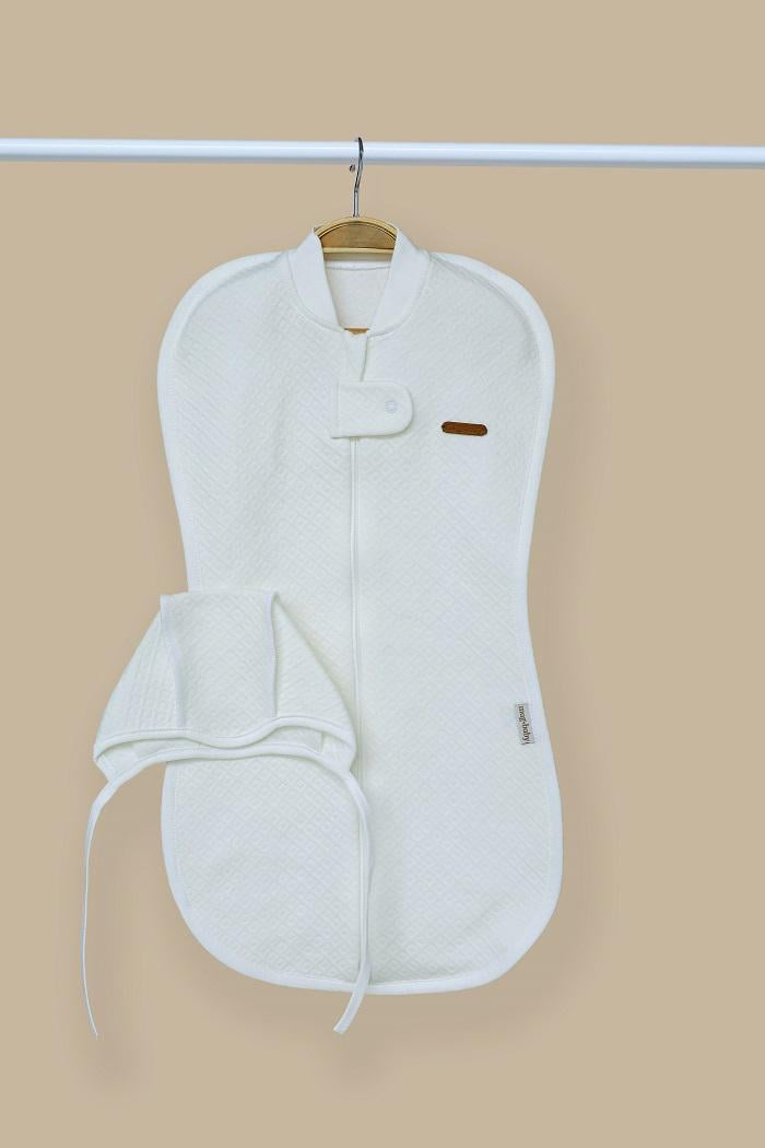 Пеленка-кокон с шапочкой детская утепленная на молнии 3-6 мес Молочный (MG168)