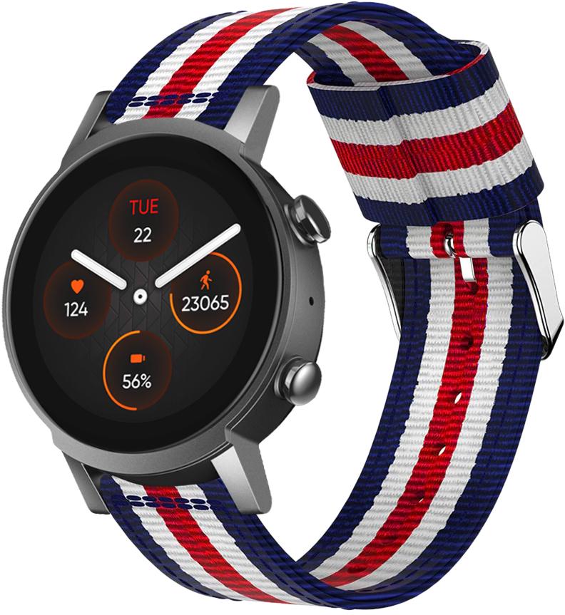 Ремешок тканевый Canvas для Mobvoi TicWatch E3 Blue/White/Red (26754)