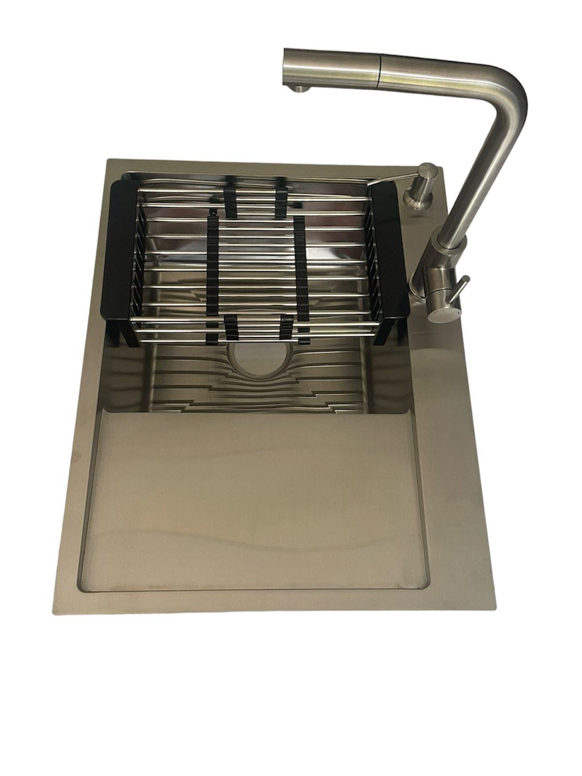 Мийка кухонна Lidz H6350L ліва Сірий/змішувач-кран для кухні Aria 015FL1 з висувним виливом