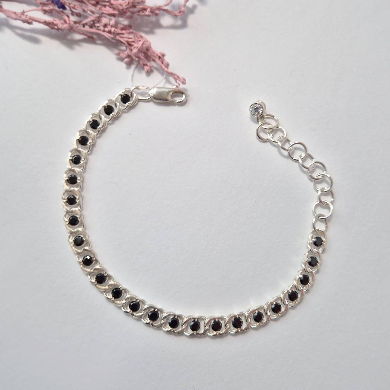 Браслет на руку арабский бисмарк с черными камнями серебро 925 пробы 8,08 г 17-21 см (7003)