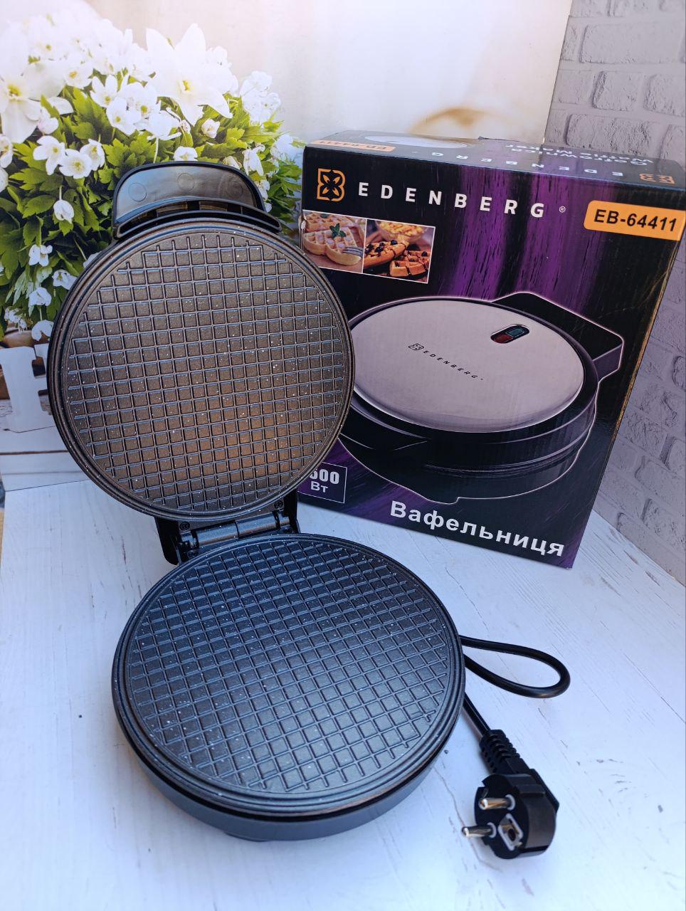Вафельниця електрична Edenberg EB-64411 з антипригарним покриттям 1500 Вт Чорний (EB-64411)