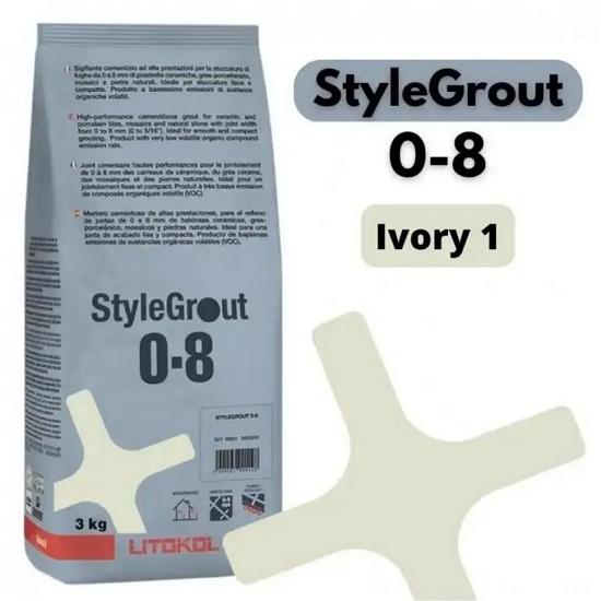 Затирка для плитки цементна Litokol StyleGrout 0-8 3 кг Ivory 1 (SG08IVR10063)