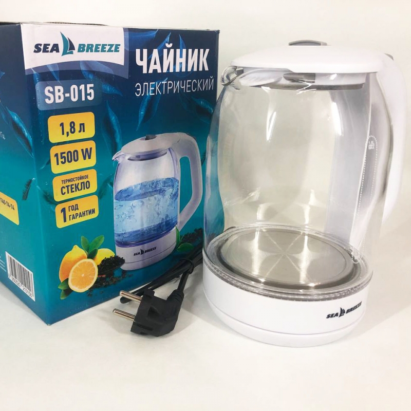 Електрочайник SeaBreeze SB-015 скляний 1,8 л 1500 Вт White (tf5876) - фото 7