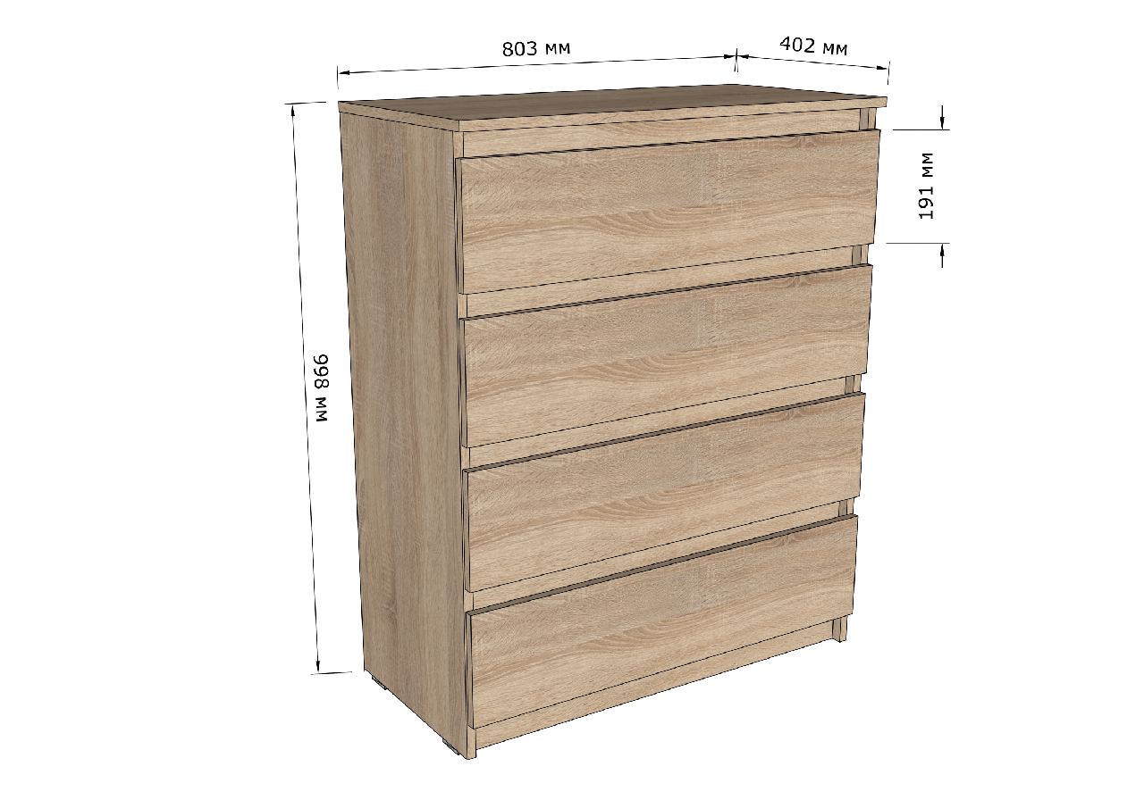 Комод з 4 ящиками КМД-06 802х980х400 мм Білий/Антрацит (5554099) - фото 2