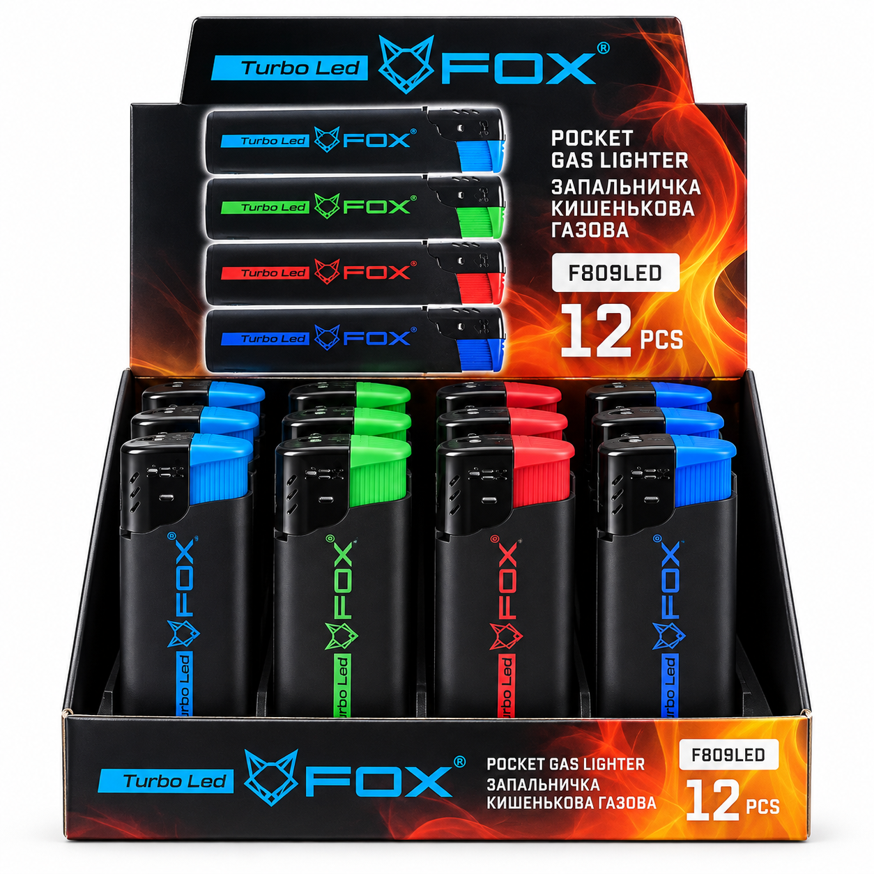 Зажигалка Fox Jet Turbo Led с фонариком 12 шт. (000007138)