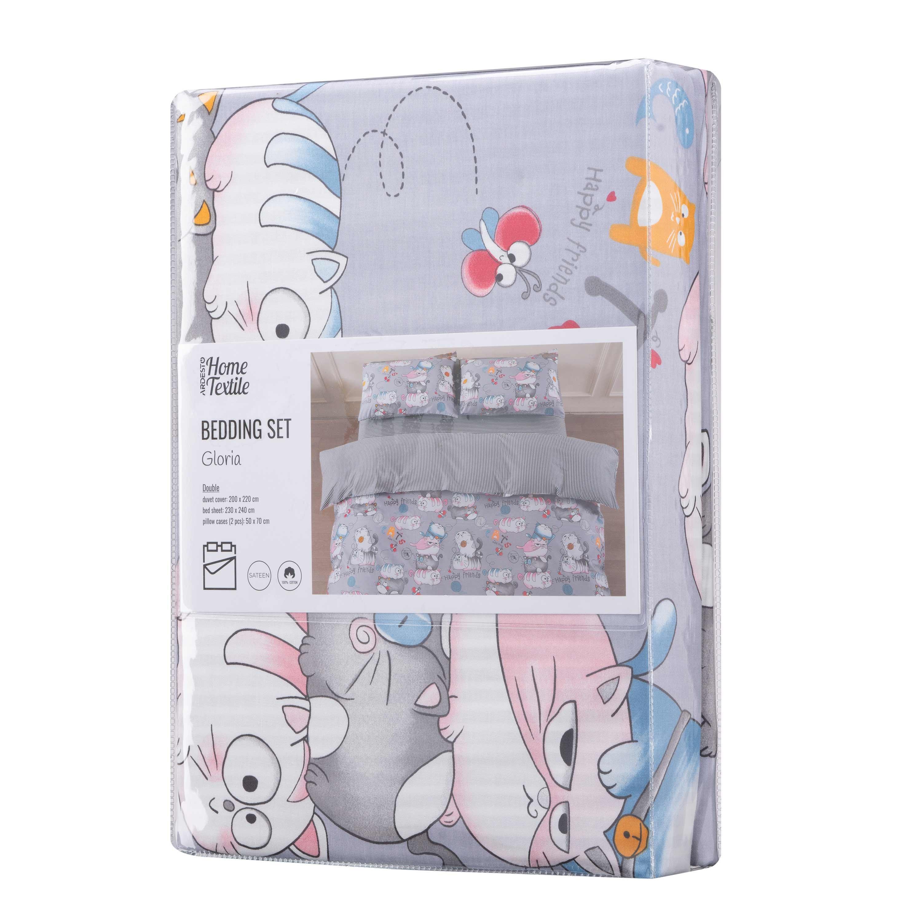 Постельное белье Ardesto Gloria котики 100% хлопок двуспальный евро Серый (611308) - фото 1 Постельное белье Ardesto Gloria котики 100% хлопок двуспальный евро Серый (611308) - фото 1