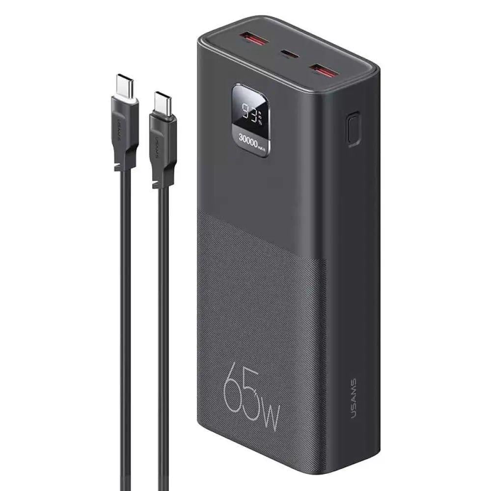 Повербанк Usams Digital Display 65W 30000 mAh з кабелем 100W Type-C/Type-C Black (US-CD185)