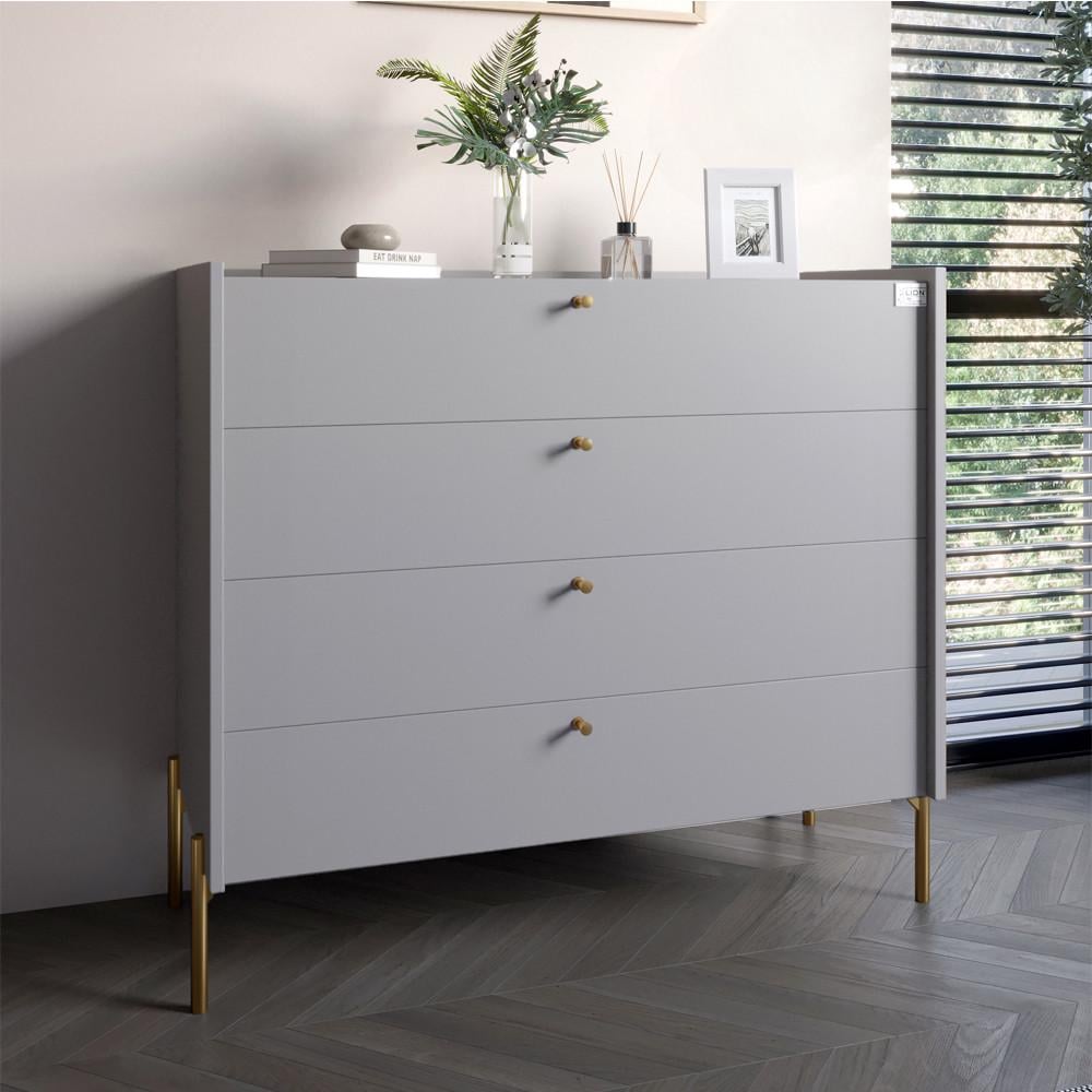 Комод Lion Wood с 4 ящиками с золотыми ножками 100х90х45 см Кашемир (LION-042968)
