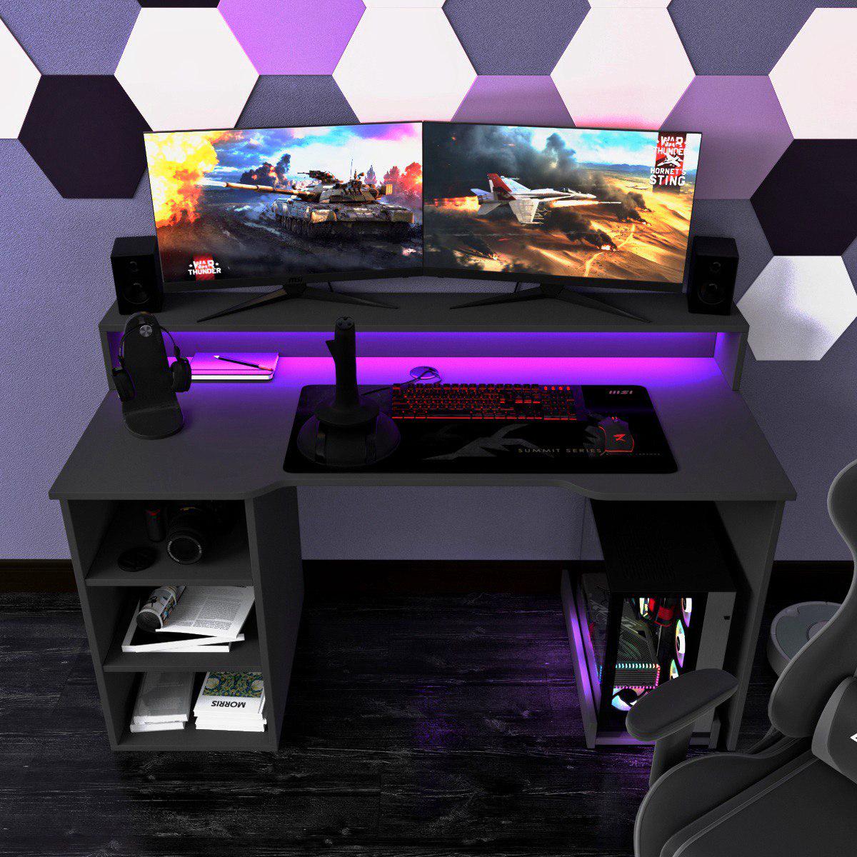 Компьютерный стол Mebellini Маршал NEW 1300х710/860х600 мм Антрацит (арт.SKEP1000-185) - фото 3