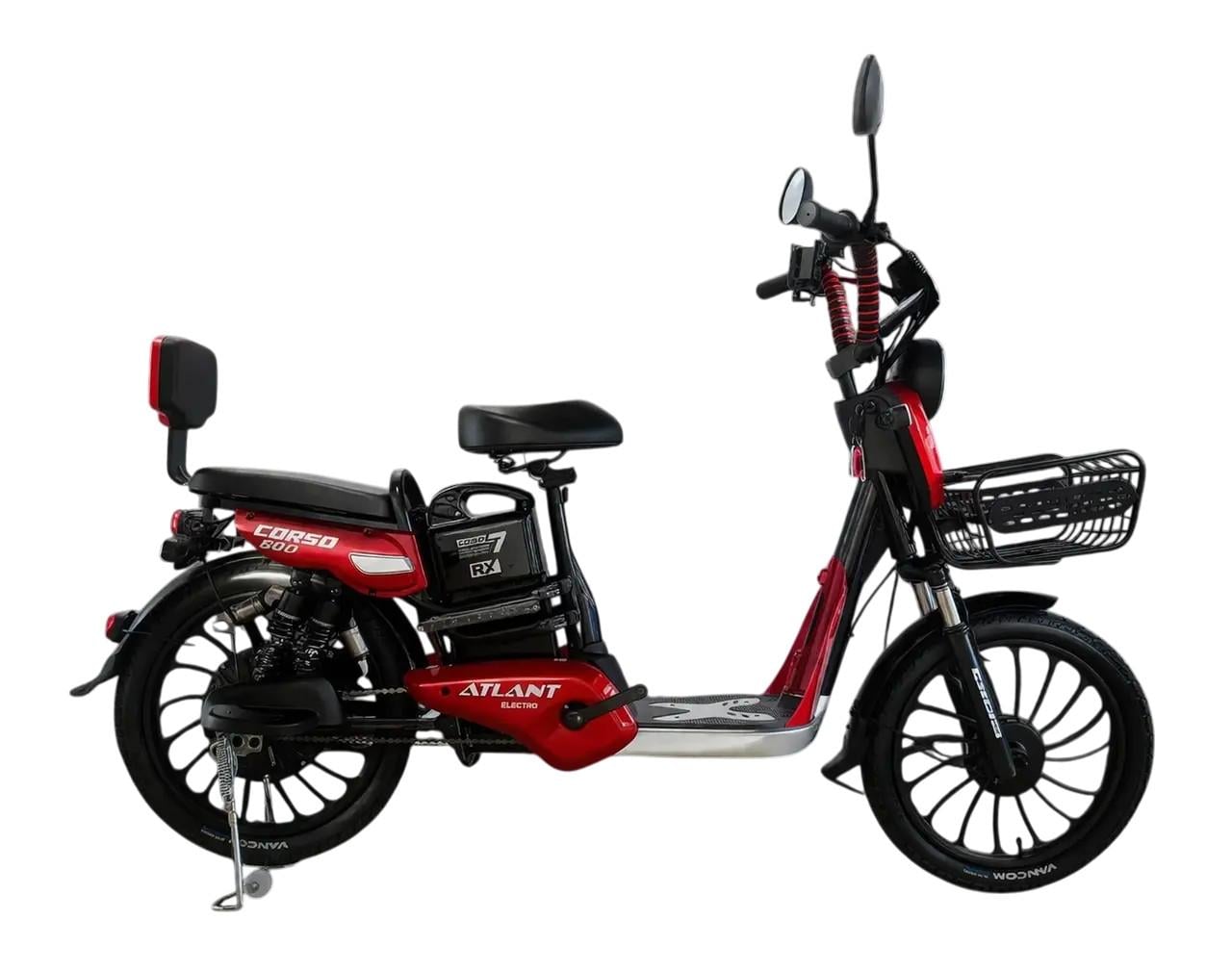Электровелосипед двухместный Corso Atlant 800W 48V 20Ah и корзина Красный