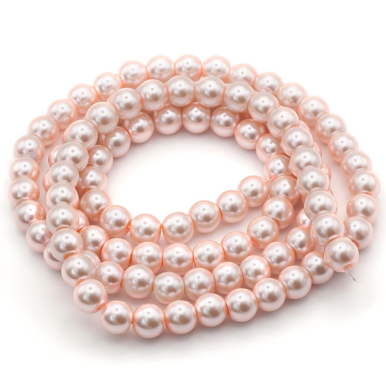 Бусины стеклянные на нитке под жемчуг 8 мм 80 см 105 шт. Коралловый светлый (БЖ0008к26)