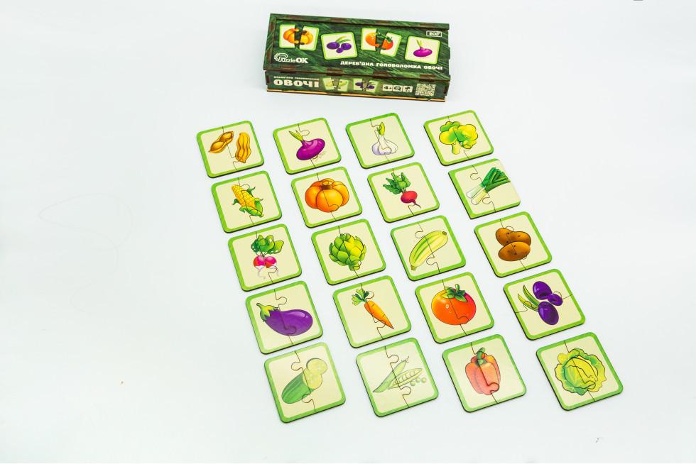 Сортер-пазл дерев'яний дитячий розвиваючий PuzzleOK Овочі 40 деталей - фото 2 Сортер-пазл дерев'яний дитячий розвиваючий PuzzleOK Овочі 40 деталей - фото 2