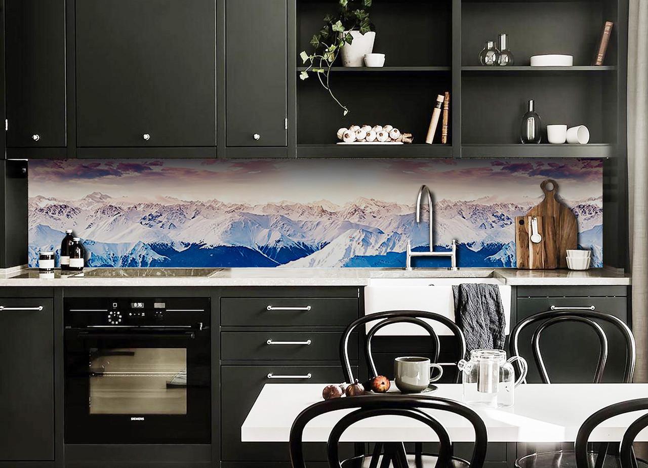 Кухонный фартук Заснеженные горы из самоклеющейся виниловой пленки 60х300 см Голубой