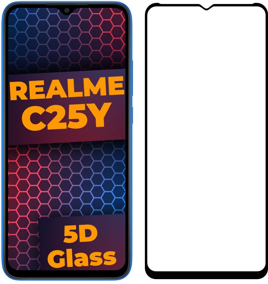 Стекло 5D Realme C25Y защитное Full Glue Black (25205)