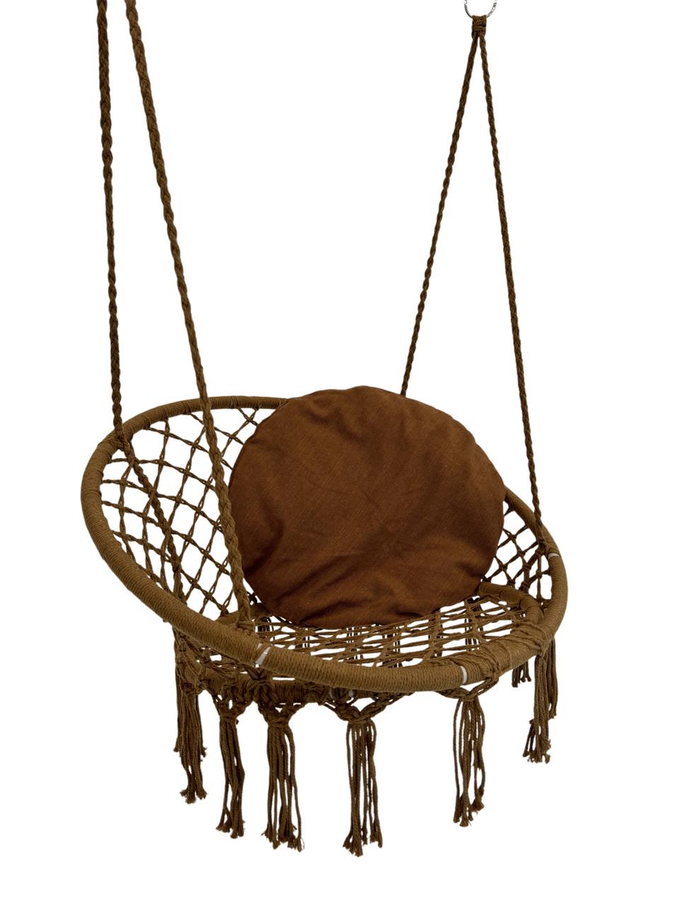 Кресло-качеля подвесное плетеное круглое WCG с мягкой подушкой 80 см Коричневий (QNSW01BR) - фото 4