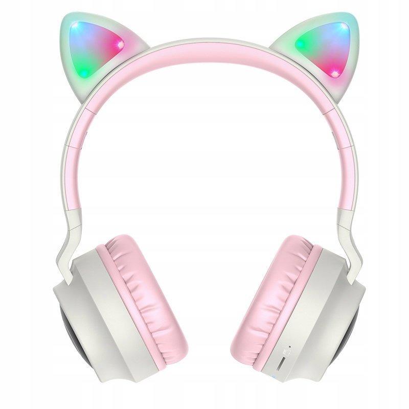 Наушники беспроводные Hoco W27 Cat Ear Cheerful с кошачьими ушками LED подсветка Bluetooth Pink-Grey - фото 4