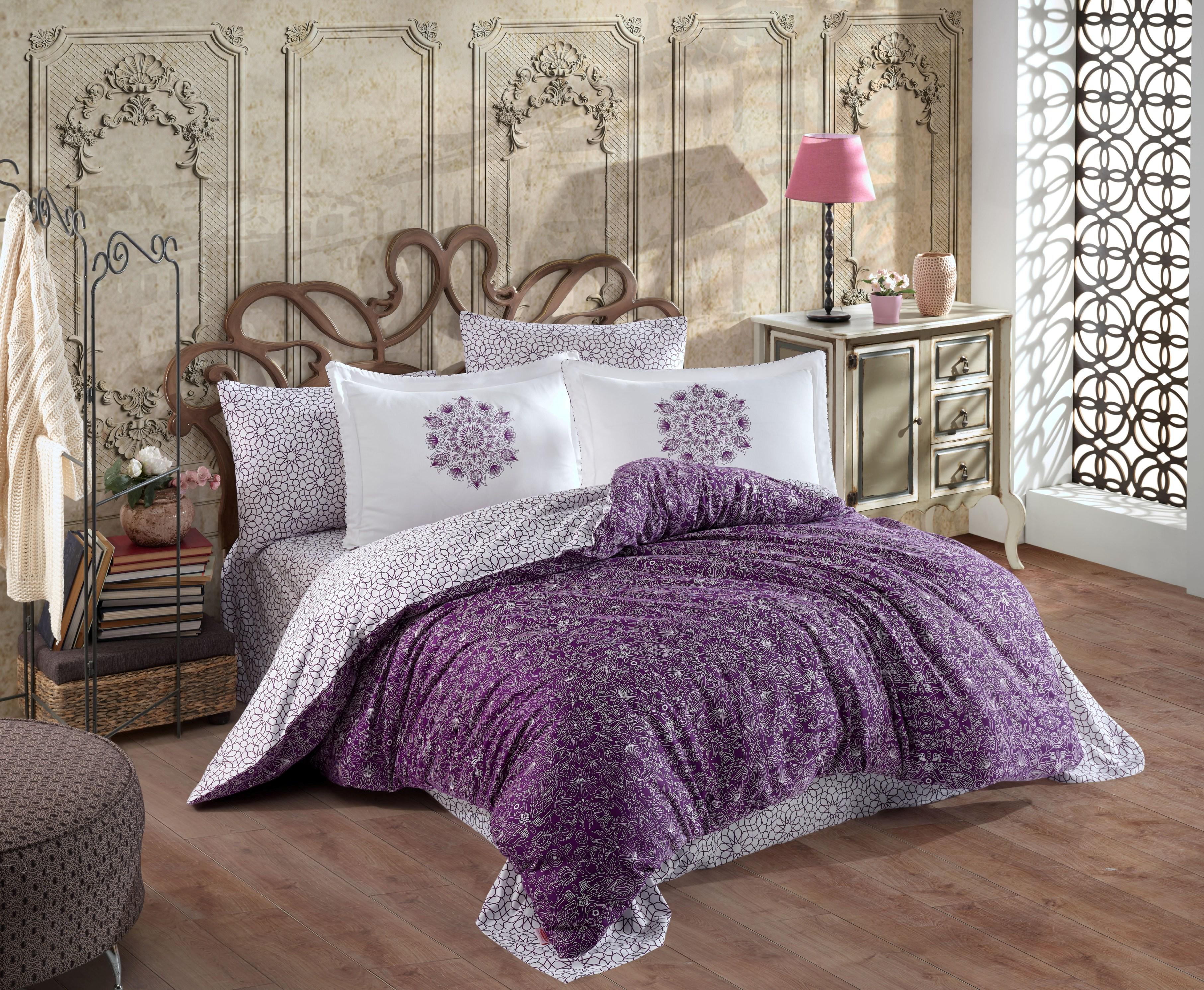 Комплект постельного белья Hobby Exclusive Sateen Marcella 200х220 см 50x70 см 4 шт. Сиреневый (8698499168107)