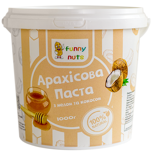 Арахісова паста FunnyNuts з медом та кокосом 1000 г (1313029520)