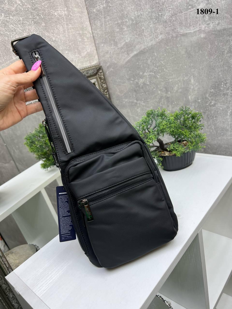 Сумка слинг через плечо мужская из водоотталкивающей ткани 18х42 Черный (2682007775) - фото 3