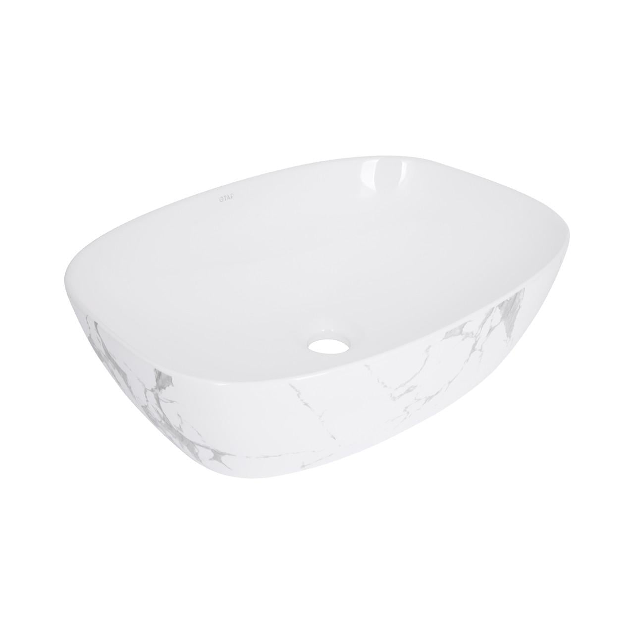 Раковина накладна Qtap Robin 500х380х140 мм прямокутна з донним клапаном Marble (QT04116302MR)