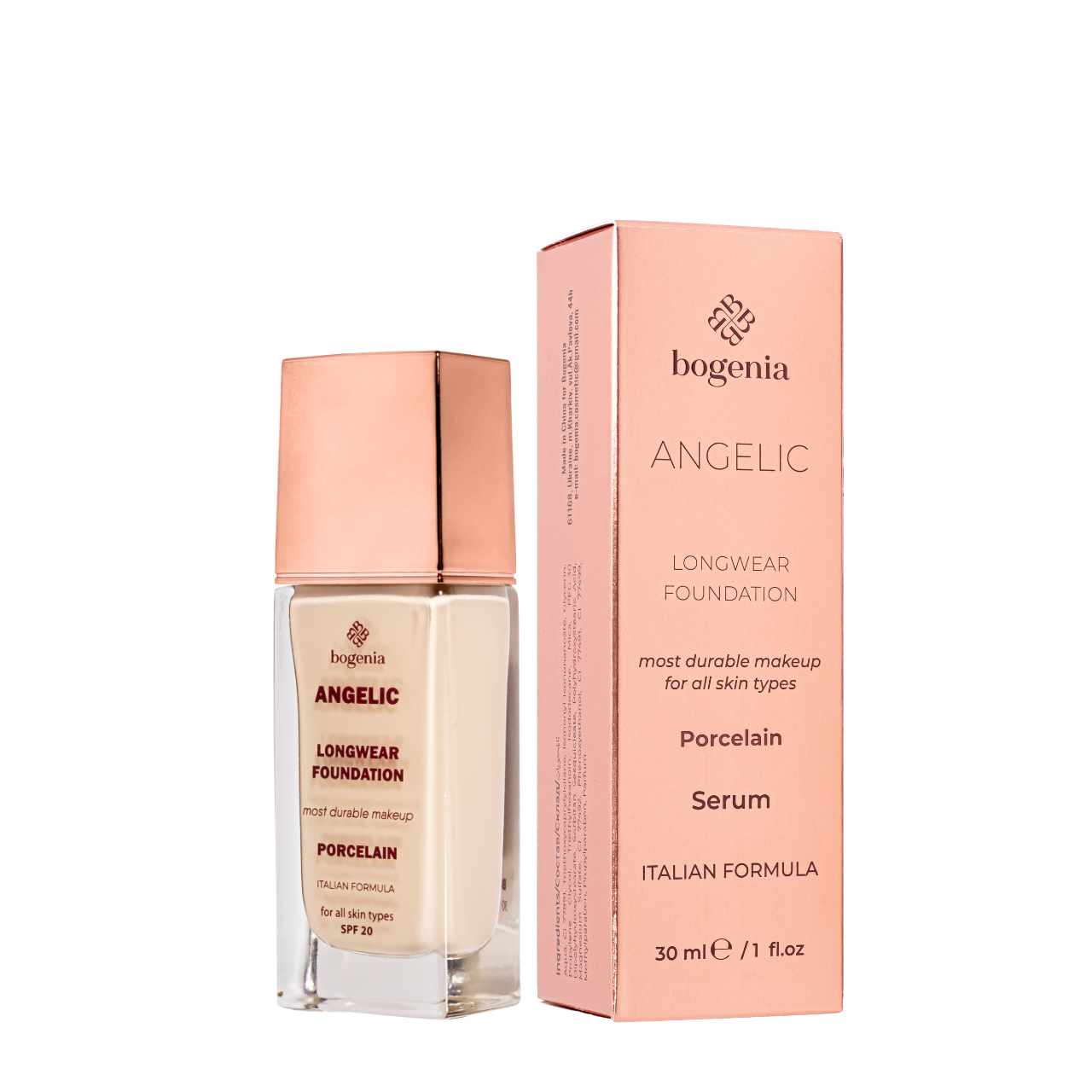 Тональна база для обличчя стійка Bogenia Angelic Longwear Foundation BG605 001 Porcelain 30 мл